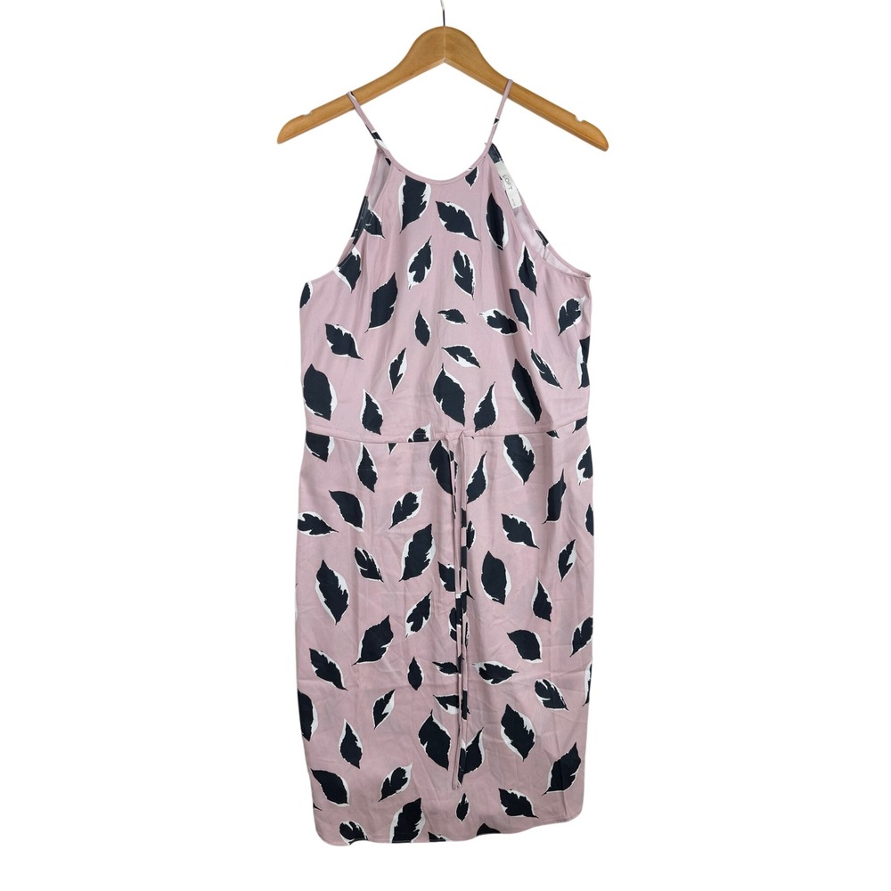 Loft‎ Halter Drawstring Leaf Print Dress size Medium Petite Pink/Black